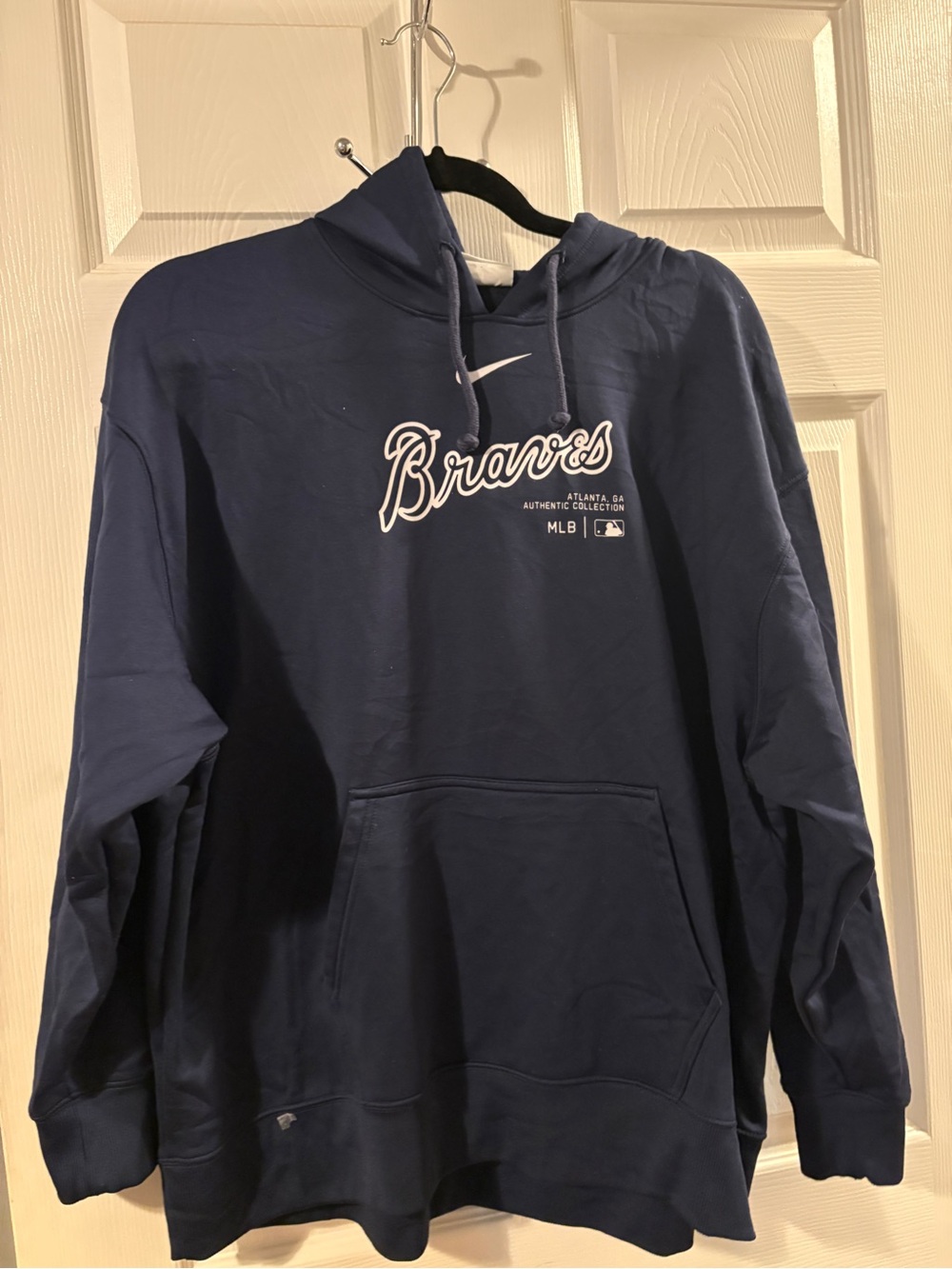 Nike MLB Navy Atlanta Braves Hoodie with Script Logo
